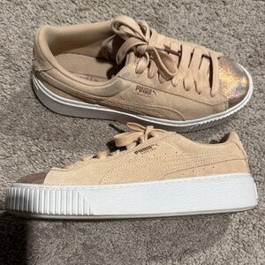 PUMA Women's Beige Sneakers with Shimmering Toe